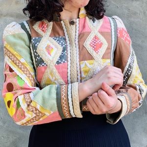 Nanette Lepore Linen Embroidered Patchwork Jacket